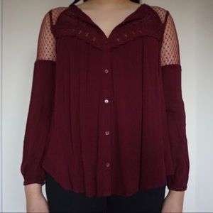 American Eagle Red Lace and Mesh Top